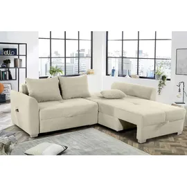 luma-home Cord Ecksofa L-Form Couch Polsterecke Schlaffunktion Bettkasten in Beige Grau / 15201 - Beige