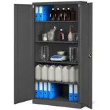 Jan Nowak Aktenschrank Metall Büroschrank abschließbar 90 cm JAN H 4 Böden Stahl (Kaltwalzstahl 0,6 mm Wandmontage möglich PZH-zertifiziert) Ordnerschrank 50 Ordner Schloss 2 Schlüssel robust 14 Farben grau