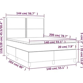 vidaXL Boxspringbett mit Matratze Hellgrau 140x200 cm Stoff