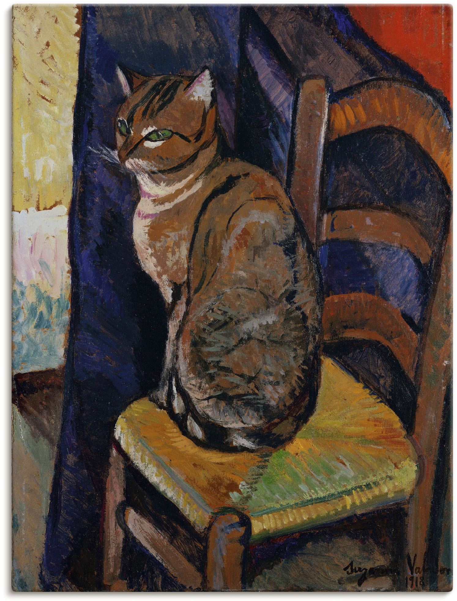 Wandbild ARTLAND "Skizze Stuhl sitzende Katze." Bilder Gr. B/H: 60 cm x 80 cm, Leinwandbild Haustiere, 1 St., bunt Kunstdrucke