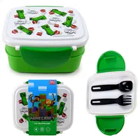 Puckator Minecraft Creeper & TNT Clip-Verschluss Stapelbare Bento Lunch Box mit Besteck