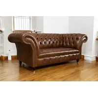 JVmoebel Chesterfield-Sofa Design Chesterfield Sofa 2 Sitzer Couch Leder Sofas 100% Leder Sofort, Made in Europa braun