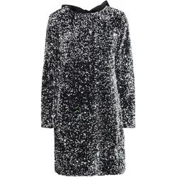 Abendkleid B.YOUNG "Abendkleid BYPAILLET BOW DRESS -", Damen, Gr. M, N-Gr, schwarz (silber sequin mix), Obermaterial: 100% Polyester PES., casual, regular fit kniefrei, ohne Ausschnitt, Kleider