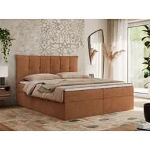 MKS Meble Boxspringbett 180x200 mit Bettkasten und Matratze H4, Polsterbett 180x200 mit Bettkasten, Bett 180x200 mit Stauraum und Topper - Premium-... - Orange