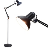 ACMHNC Industrielle Stehlampe Wohnzimmer Dimmbar Mit Fernbedienung, 12W LED Vintage Stehleuchte Schwarz Mit langem-Arm Falten Retro Standlampe Leselampe für Büro Arbeitszimmer, Timer, E27