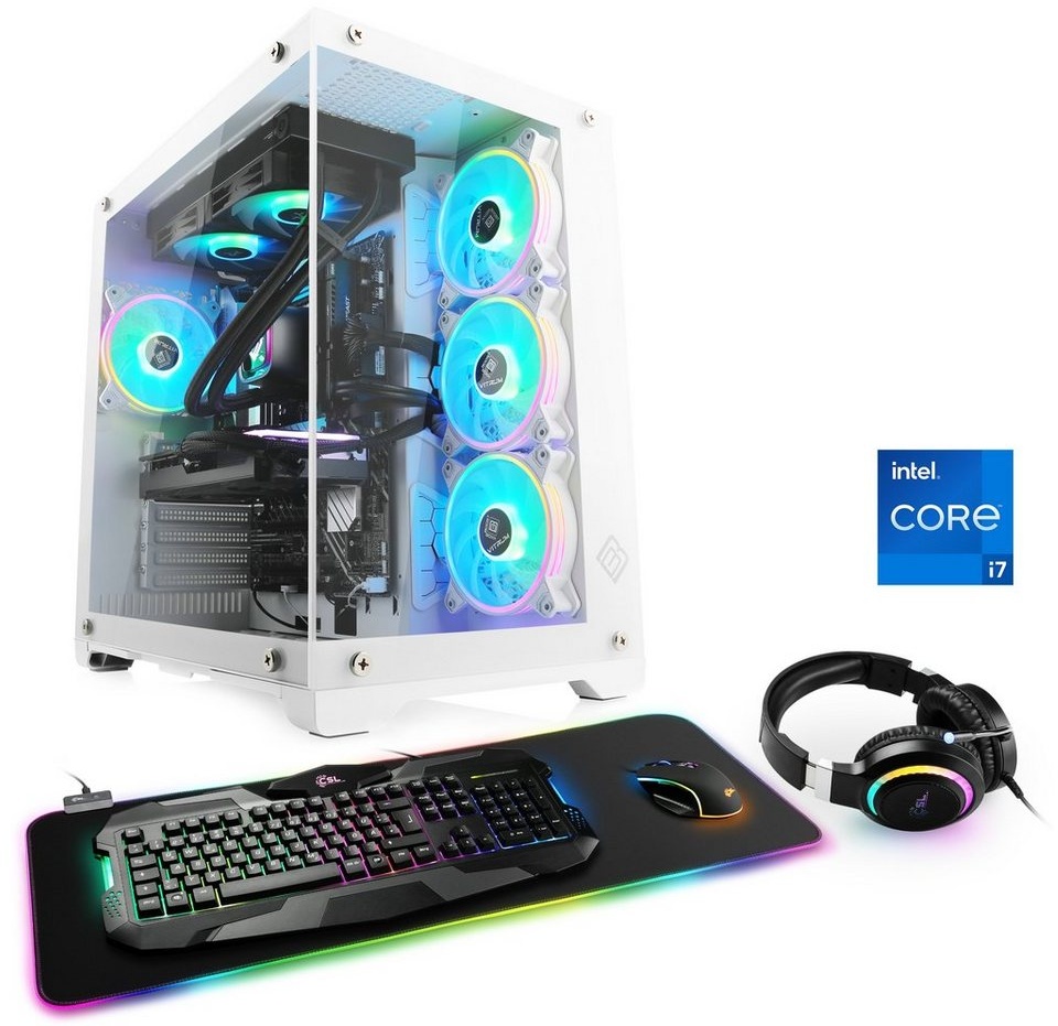CSL Aqueon C77310 Extreme Edition Gaming-PC (Intel® Core i7 13700F, GeForce RTX 4070 Ti, 32 GB RAM, 1000 GB SSD, Wasserkühlung) weiß