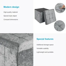 Intirilife Faltbarer Sitzhocker 30x30x30 cm in Samt Grau - Sitzwürfel