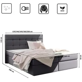 kaiser möbel Boxspringbett mit matratze und bettkasten, Schlafbett FADO stoff Sawana Graphit 180x200 cm - Grau