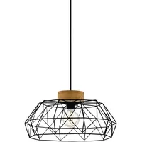 EGLO Pendelleuchte Padstow, Hängelampe Vintage, Industrial, Retro, Hängeleuchte aus Stahl und Holz in Schwarz, Natur, Esstischlampe, FSC zertifiziert, E27 Fassung