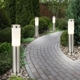 ETC Shop 4er Set Außen Steh edelstahl Stand Sockel-Leuchte Lampe Garten Weg Hof Veranda Beleuchtung