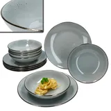Mambocat Lucca 12tlg Tafelservice Steingut 6 Personen Speiseteller Suppenteller Grau