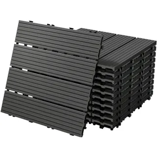 ECD Germany WPC Terrassenfliesen 30x30 cm/22 Fliesen=2m2, Anthrazit geriffelt, Holzoptik, Bodenbelag mit Klicksystem & Drainage, Terrassendielen