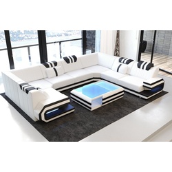 Sofa Dreams Wohnlandschaft Sofa Ledercouch Leder Ragusa U Form Ledersofa, Couch, mit LED, Designersofa schwarz|weiß