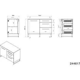 Parisot Buffetset Wave 1 9-teilig  Eiche grau