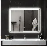 Homcom Badspiegel mit Beleuchtung 70x50 cm LED Spiegel mit Bluetooth-Musikfunktion (Wandspiegel mit Touchschalter Memory-Funktion, 1-St., Lichtspiegel Beschlagfrei), mit 3 Lichtfarben Silber silberfarben 90 cm x 70 cm x 3,5 cm