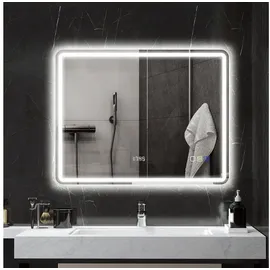 Homcom Badspiegel mit Beleuchtung 70x50 cm LED Spiegel mit Bluetooth-Musikfunktion (Wandspiegel mit Touchschalter Memory-Funktion, 1-St., Lichtspiegel Beschlagfrei), mit 3 Lichtfarben Silber silberfarben 90 cm x 70 cm x 3,5 cm