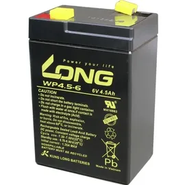 Long WP4.5-6 WP4.5-6 Bleiakku 6V 4.5Ah Blei-Vlies (AGM) (B x H x T) 70 x 106 x 47 mm Flachstecker 4.8 mm Geringe Selbstentladung,