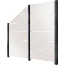 Zaun STAKET PRO, grau, Pfosten: 3 St., Aluminium, Glas, Zaunelemente, Glaszaun, Gesamtlänge: 2,17 m, 3 Pfosten