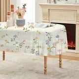 Blumen Tischdecke Ovale 200x140 cm, Fleckabweisende Abwaschbare Tischdecke mit Niedlich Muster, Weiß Gartentischdecke, Für Küche, Esszimmer, Party -AAa10