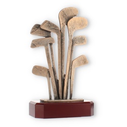 Pokal Zamakfigur Golfschlägerset altgold auf mahagonifarbenen Holzsockel 23,3cm