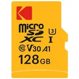 Kodak SD MICRO 128GB CL10 UHS-I U3 V30 A1 ULTRA CON ADATTATORE (128 GB, microSD, microSDXC, U3, UHS-I), Speicherkarte, Orange