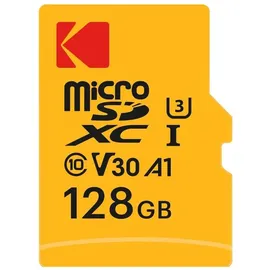 Kodak SD MICRO 128GB CL10 UHS-I U3 V30 A1 ULTRA CON ADATTATORE (128 GB, microSD, microSDXC, U3, UHS-I), Speicherkarte, Orange