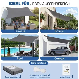 sunula Sonnensegel Balkon Polyester UV Schutz Sonnenschutz Terrasse Garten Rechteckig, Anthrazit 3 x 4 m