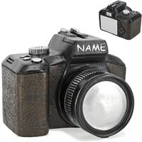 große Spardose Kamera/Fotoapparat/Spiegelreflexkamera inkl. Name - mit Verschluss - aus Kunstharz/Polyresin - 13 cm - stabile Sparbüchse - Sparschwe..