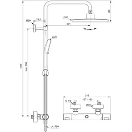 Ideal Standard Ceratherm T25 Duschsystem mit Brausethermostat Chrom A8525AA