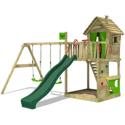 Spielturm HappyHome mit Schaukel & grüner Rutsche One Size