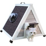 HiCaptain Katzenhaus Outdoor Wetterfestes katzenhaus im Freien, Katzenhaus draußen mit Fluchttür, Kleintierhaus Grau-63 x 53 x 54 cm (Grau)