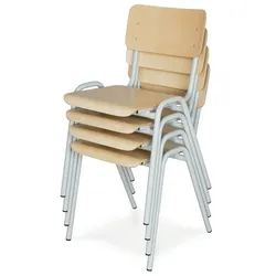 PROREGAL Stapelstuhl 4er Set | Grau/Buche | aus Holz | HxBxT 80x38x41 cm | Stapelbar