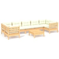 vidaXL 8-tlg. Garten-Lounge-Set mit Creme Kissen Kiefernholz