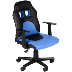 DELUKE® Kinder Bürostuhl MIA - 83x56x59, Schwarz/Blau | Kunstleder | Kunststoff Gestell | ergonomische Bürostühle Homeoffice Stuhl mit Rollen