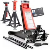 Arebos Rangierwagenheber 3T Hydraulischer Wagenheber flach 2x Unterstellbock 3T 3x Gummiauflage, 3-tlg. rot