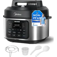 Midea 9-in-1 Multikocher, 6L 12 Kochfunktionen Elektrischer Schnellkochtopf (Langsamkochen, Reiskocher, Sous Vide, Kuchenbäcker), 70% schneller, gebürsteter Edelstahl