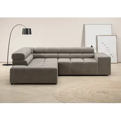 Ecksofa INOSIGN "Ancona, incl. Kopfteilverstellung + 3 Zierkissen L-Form", silber, B:249cm H:70cm T:215cm, 100% Polyester, Sofas, wahlweise motorische Sitztiefenverstellung, B/T(H: 249/215/70 cm
