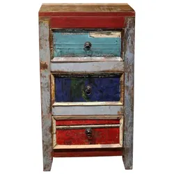 Schubkastenkommode im Shabby Chic Design buntem Recyclingholz