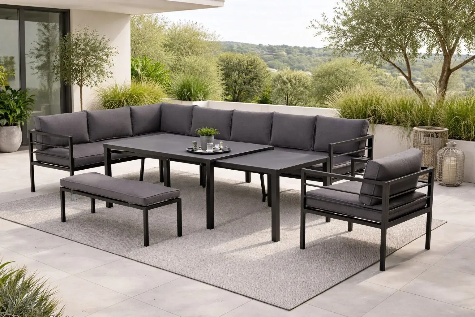 Gardissimo LARINO Alu Ecklounge Gartenmöbel Sitzgruppe mit Ausziehtisch