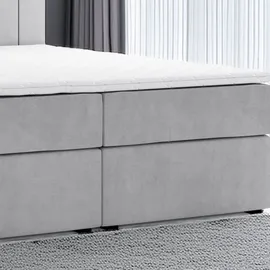 m-punkt Boxspringbett KUBA mit Bettkasten Visco Topper LED 180 x 200 cm Webstoff Grau Bett Bettkasten Topper