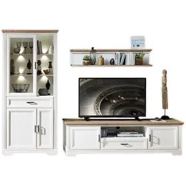 Stella Trading Wohnwand Komplett-Set in Pinie hell, Artisan Eiche Optik - Schrankwand mit LED-Beleuchtung für Ihr Wohnzimmer im Landhausstil - 299 x 204 x 51 cm (B/H/T)