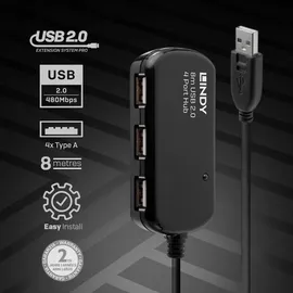 Lindy 42781 USB-Hub 4 Port USB-A USB 2.0 480MBit/s mit eingebautem Repeater