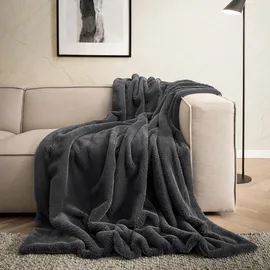 Bugatti "bugatti Wohndecke Felloptik", grau (anthrazit), B:150cm L:200cm, Polyester, Wohndecken, Wohndecke, besonders weich