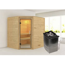KARIBU Sauna »Mia«, inkl. 9 kW Saunaofen mit integrierter Steuerung, für 3 Personen - beige