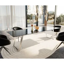 DELIFE Esstisch Edge 300x100 Reliefglas Rauchschwarz 3D-Design Edelstahl Schräg, Esstische