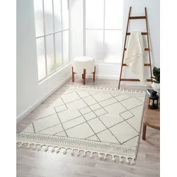 Myflair Möbel & Accessoires Hochflor-Teppich »Moroccan Design Lagerräumung«, rechteckig, 24 mm Höhe, modern, marokkanisches Design, Rauten Muster, weich, mit Fransen Myflair Möbel & Accessoires weiß/grau B: 140 cm   1 St.