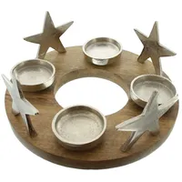 Frank Flechtwaren Adventskranz Silbersterne, Kerzenhalter, Kerzenkranz Ø 30 x