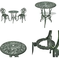 vidaXL 3 tlg. Bistro Set Aluminiumguss Grün - Bistro-Tisch Und Stuhl - Bistro-Tische Und Stühle - Bistro-Set - Bistro-Sets - Grün