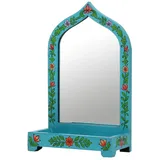 Marrakesch Orient & Mediterran Interior Dekospiegel Boho Standspiegel Akriti Motiv 2 modern aus Mangoholz in Bunt 38 cm (1-St), Standspiegel blau
