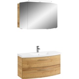 Saphir Badmöbel-Set »Cassca Sprint 2-teilig Mineralmarmor-Waschtisch mit LED-Spiegelschrank«, (2 St.), braun